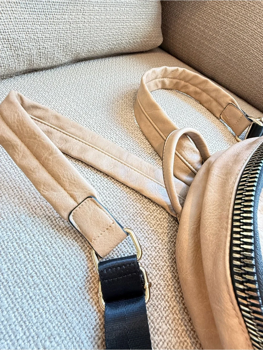 SHEIN Taupe Faux Leather Backpack with Gold-Tone Zippers